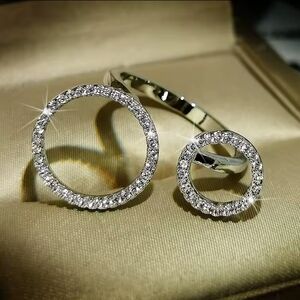 Silver Open Circle Pavé Ring with Clear Crystals